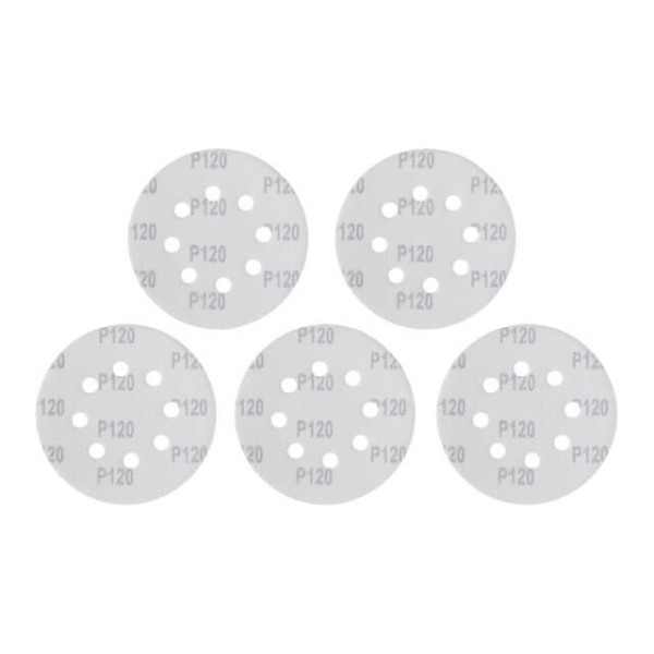 Круг наждаковий самоклеючий 125 мм з отворами , папір клас С, густина 140 г/м2, К120, уп. 5 од. INTERTOOL BT-0587