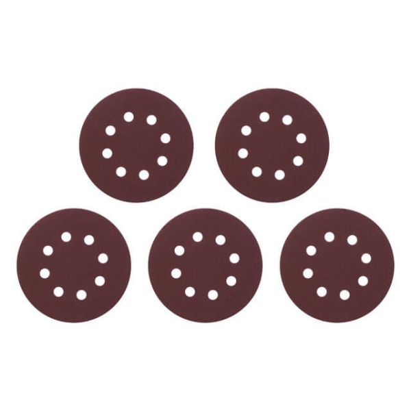 Круг наждаковий самоклейний 125 мм з отворами , папір класу С, густина - 140 г/м², К180, уп. 5 од. INTERTOOL BT-0589