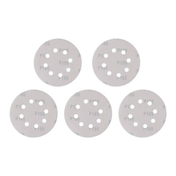 Круг наждаковий самоклейний 125 мм з отворами , папір класу С, густина - 140 г/м², К180, уп. 5 од. INTERTOOL BT-0589
