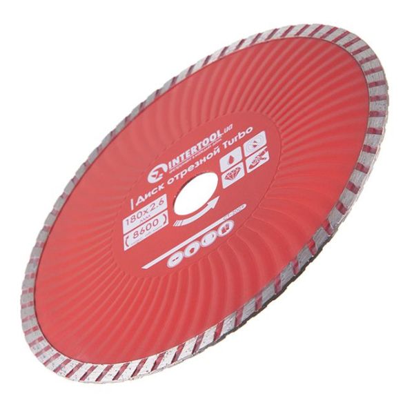 Диск відрізний по каменю TURBO алмазний, 180мм, 22-24%, Проф INTERTOOL CT-2009