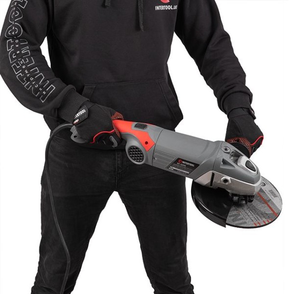 Шліфмашина кутова, 2400 Вт, діаметр диска 230 мм, 6500 об/хв., плавный пуск, поворотна ручка INTERTOOL DT-0295