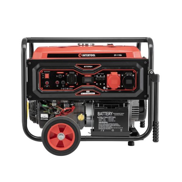 Генератор бензиновий 8/8,5 кВт, 380/220 В, 25 л, електро+ручний старт, мідна обмотка, STORM INTERTOOL DT-1186