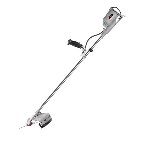 Тример електричний, 1400 Вт, 230 В~50 Гц, 7500 об/хв, плавний пуск,рем.привід, діаметр обертання диска/ліски 255/420 мм, котушка + 3-х зубчастий ніж INTERTOOL DT-2258