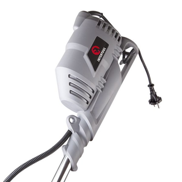 Тример електричний, 1400 Вт, 230 В~50 Гц, 7500 об/хв, плавний пуск,рем.привід, діаметр обертання диска/ліски 255/420 мм, котушка + 3-х зубчастий ніж INTERTOOL DT-2258