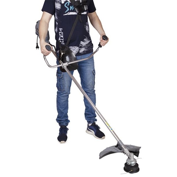 Тример електричний, 1400 Вт, 230 В~50 Гц, 7500 об/хв, плавний пуск,рем.привід, діаметр обертання диска/ліски 255/420 мм, котушка + 3-х зубчастий ніж INTERTOOL DT-2258