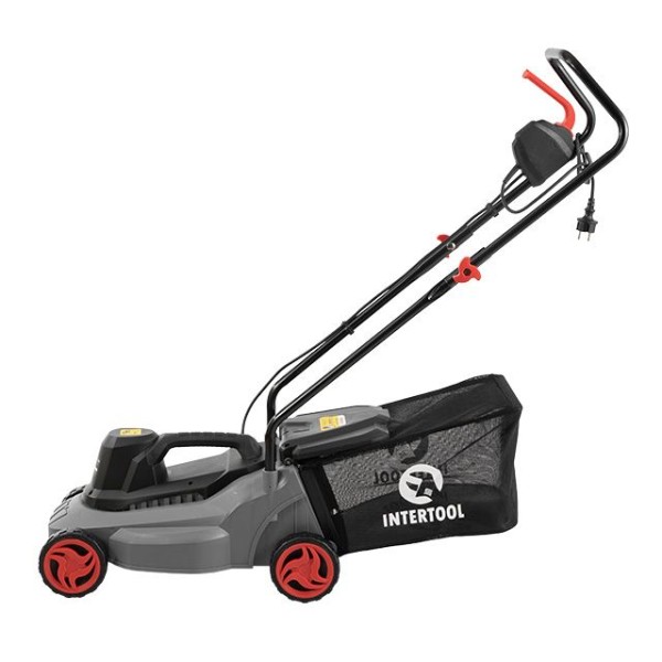 Газонокосарка електрична 1.2 кВт, 230 В~50 Гц, 3300 об/хв, ширина захвату 320 мм, висота зрізу 27/45/52 мм, контейнер 30 літрів INTERTOOL DT-2260