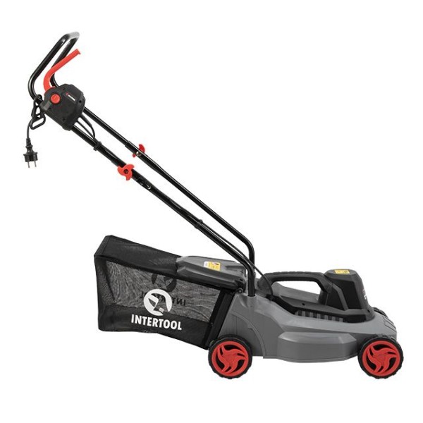 Газонокосарка електрична 1.2 кВт, 230 В~50 Гц, 3300 об/хв, ширина захвату 320 мм, висота зрізу 27/45/52 мм, контейнер 30 літрів INTERTOOL DT-2260