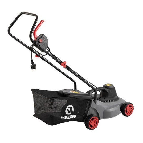 Газонокосарка електрична 1.2 кВт, 230 В~50 Гц, 3300 об/хв, ширина захвату 320 мм, висота зрізу 27/45/52 мм, контейнер 30 літрів INTERTOOL DT-2260