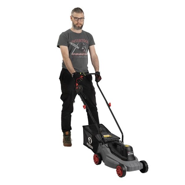 Газонокосарка електрична 1.2 кВт, 230 В~50 Гц, 3300 об/хв, ширина захвату 320 мм, висота зрізу 27/45/52 мм, контейнер 30 літрів INTERTOOL DT-2260