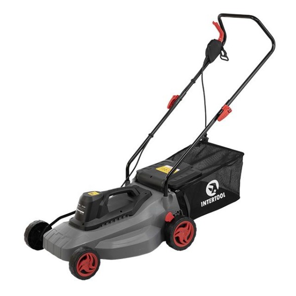 Газонокосарка електрична 1.8 кВт, 230 В~50 Гц, 3000 об/хв, ширина захвату 400 мм, висота зрізу 25-75 мм, контейнер 35 літрів INTERTOOL DT-2262