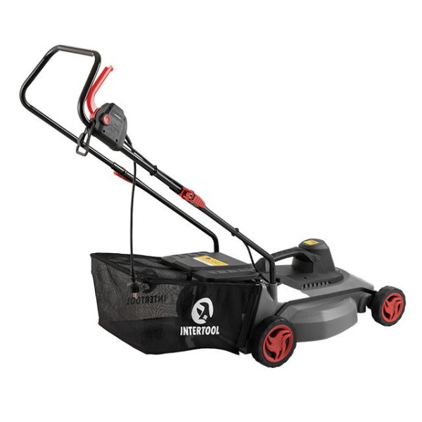 Газонокосарка електрична 1.8 кВт, 230 В~50 Гц, 3000 об/хв, ширина захвату 400 мм, висота зрізу 25-75 мм, контейнер 35 літрів INTERTOOL DT-2262