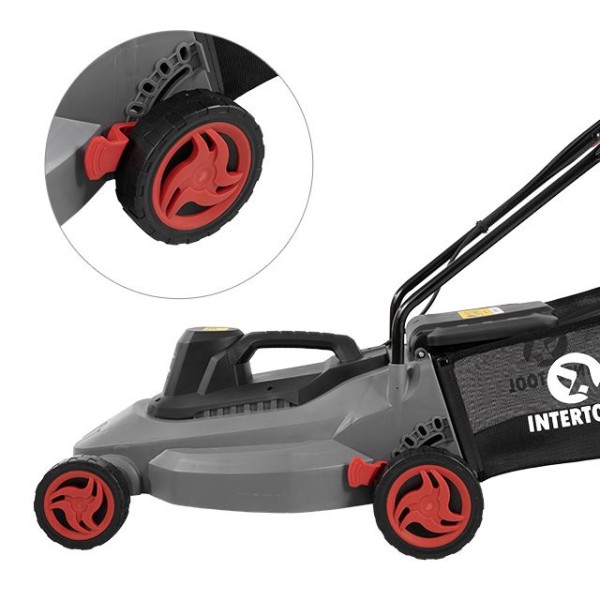 Газонокосарка електрична 1.8 кВт, 230 В~50 Гц, 3000 об/хв, ширина захвату 400 мм, висота зрізу 25-75 мм, контейнер 35 літрів INTERTOOL DT-2262