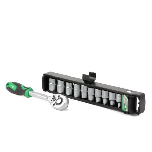 Набір головок 10 од., 8-19 мм, з рукояткою з храповим механізмом 1/2