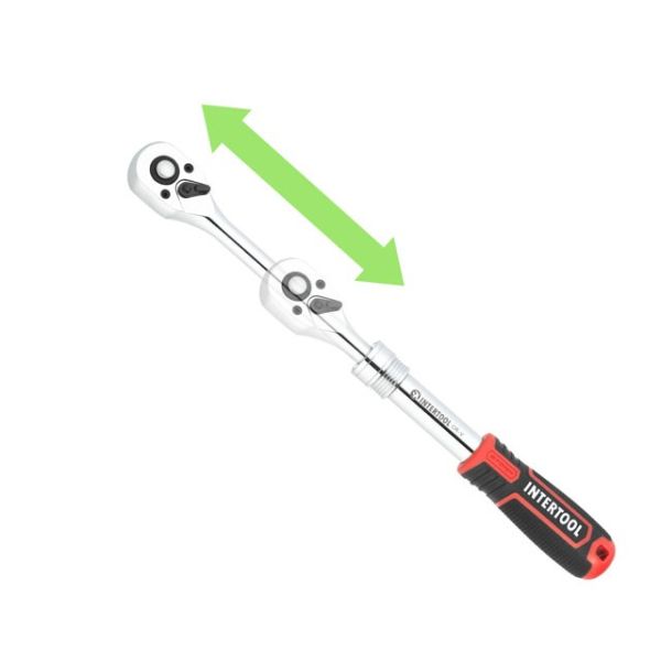 Рукоятка з храповим механізмом телескопічна STORM, 72 зуба 3/8", Cr-V INTERTOOL ET-8005