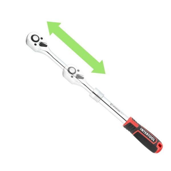 Рукоятка з храповим механізмом телескопічна STORM, 72 зуба 1/2", Cr-V INTERTOOL ET-8006