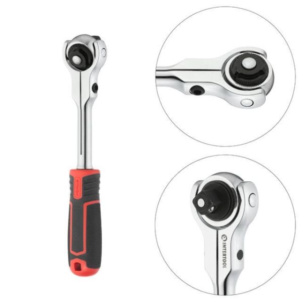 Рукоятка з храповим механізмом поворотна STORM, 72 зуба 1/2", Cr-V INTERTOOL ET-8009