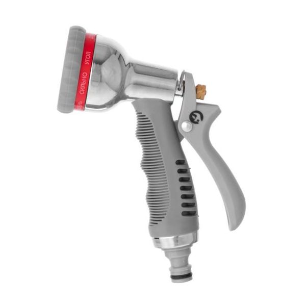 Пістолет-розпилювач для поливу хромований, 8 функцій (центральний, туман, душ, кутовий, повний, злива, конічний, плоский) ABS, PP, TPR, Zinc alloy INTERTOOL GE-0004