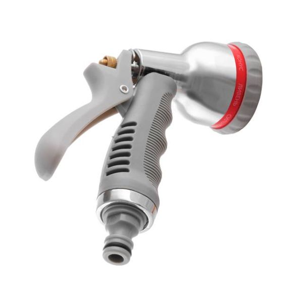 Пістолет-розпилювач для поливу хромований, 8 функцій (центральний, туман, душ, кутовий, повний, злива, конічний, плоский) ABS, PP, TPR, Zinc alloy INTERTOOL GE-0004