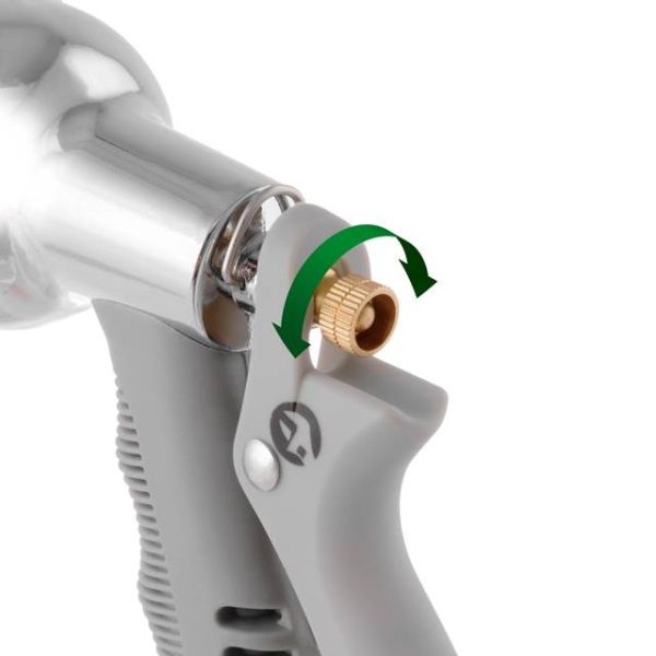 Пістолет-розпилювач для поливу хромований, 8 функцій (центральний, туман, душ, кутовий, повний, злива, конічний, плоский), адаптер 1/2", 3/4", конектори на шланг 1/2" INTERTOOL GE-0005