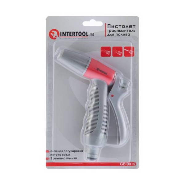 Пістолет-розпилювач для поливу з плавним регулюванням потоку води. ABS, PP, TPR, BRASS INTERTOOL GE-0015