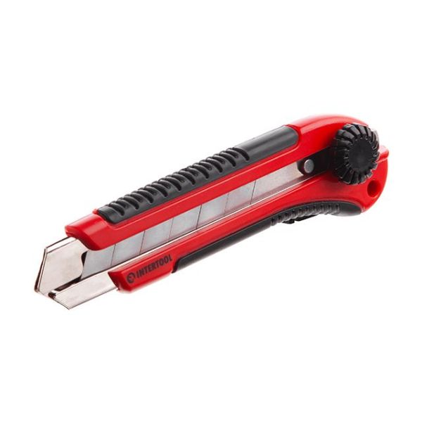 Ніж з металевою напрямною під лезо 25 мм, прогумоване руків'я INTERTOOL HT-0526