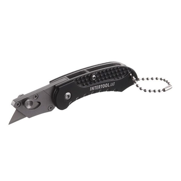 Ніж будівельний складаний з трапецієподібним лезом 9 мм міні, SK5, алюмінієва рукоятка INTERTOOL HT-0532