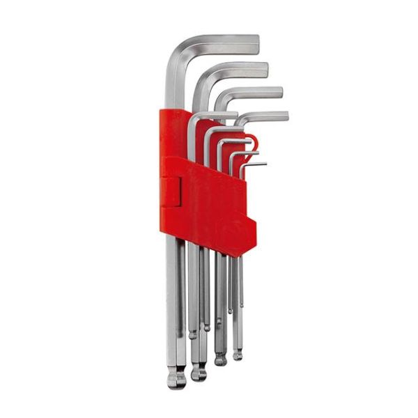 Набір ключів Г-подібних подовжених шестигранних з шаровим наконечником 9 од., 1.5-10 мм, Cr-V INTERTOOL HT-0603