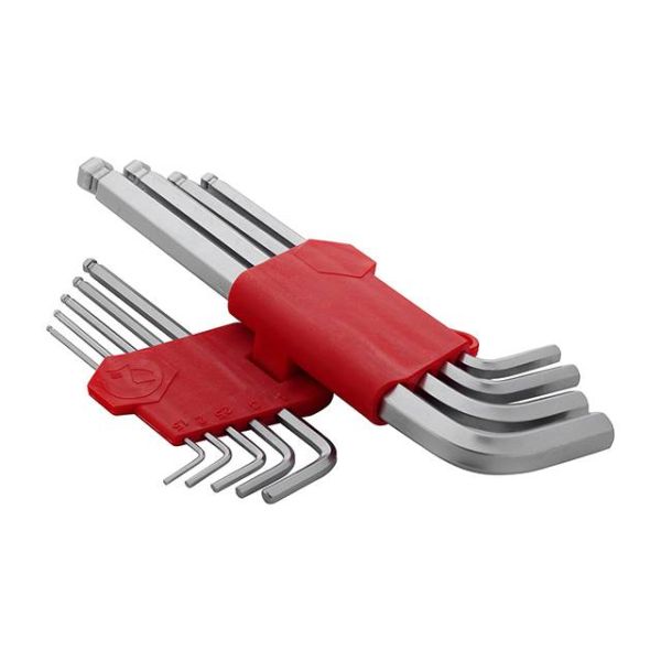 Набір ключів Г-подібних подовжених шестигранних з шаровим наконечником 9 од., 1.5-10 мм, Cr-V INTERTOOL HT-0603