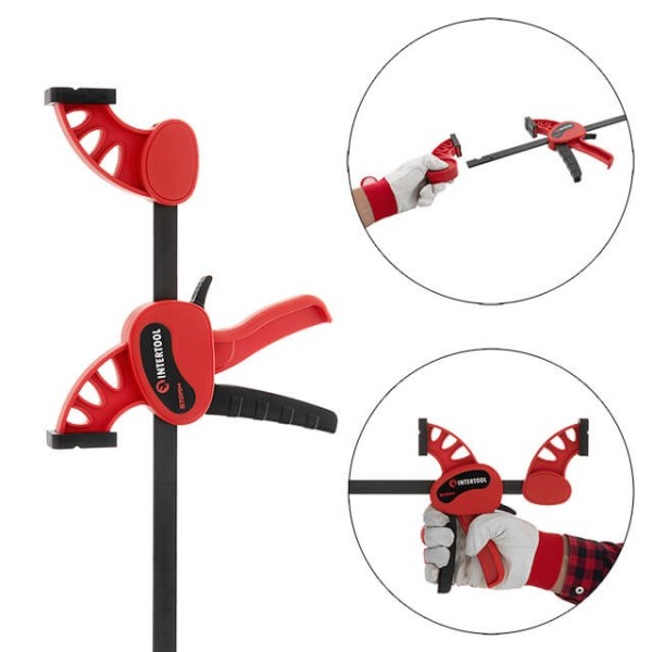 Струбцина автомат 750 * 75мм, зусилля затиску до 135 кг INTERTOOL HT-6175