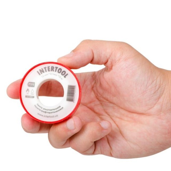 Стрічка тефлонова, фум (политетрафторетиленова) 15 м * 0.1 мм * 12 мм, 0.2 г/см³ INTERTOOL IT-0001