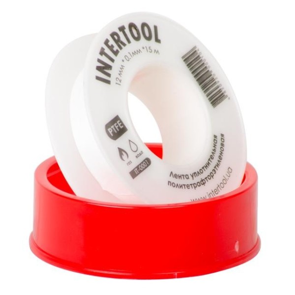 Стрічка тефлонова, фум (политетрафторетиленова) 15 м * 0.1 мм * 12 мм, 0.2 г/см³ INTERTOOL IT-0001