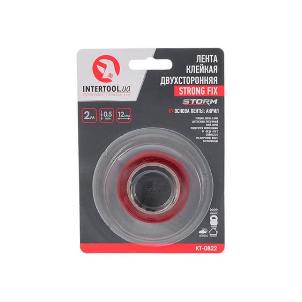 Стрічка клейка двостороння STRONG FIX, 12 мм * 2 м * 0,5 мм, прозора, акрил, STORM INTERTOOL KT-0822