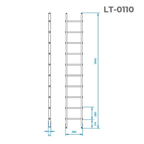 Драбина з алюмінію, приставна, 10 сходів, 2,84 м INTERTOOL LT-0110