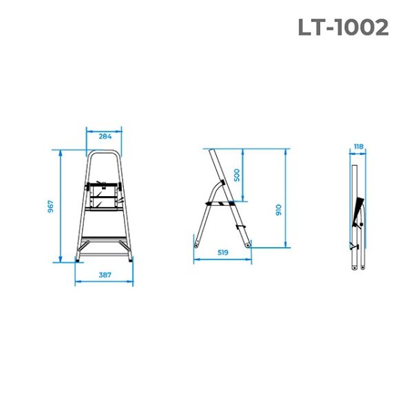 Стрем'янка з алюмінію, 2 сходинки, висота до платформи - 410 мм INTERTOOL LT-1002
