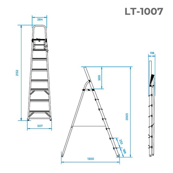 Стрем'янка з алюмінію, 7 сходинок, висота до платформи - 1500 мм INTERTOOL LT-1007