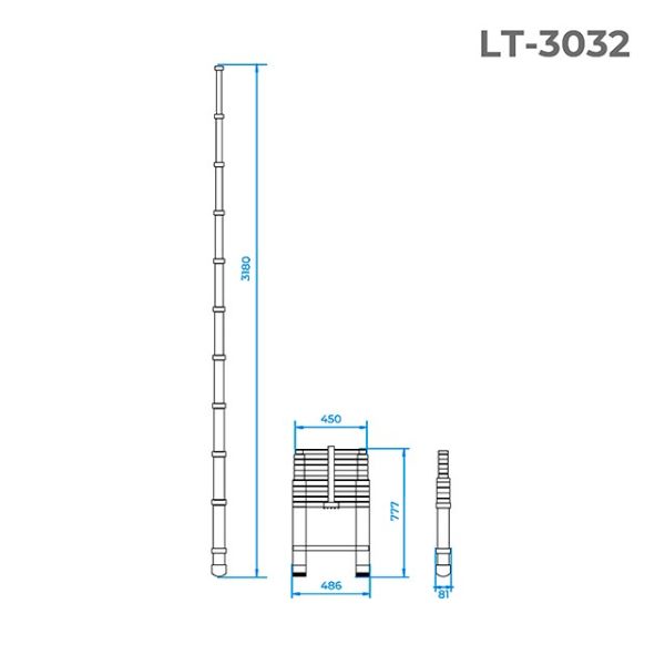 Драбина з алюмінію, телескопічна 10 сход., 3,20 м INTERTOOL LT-3032