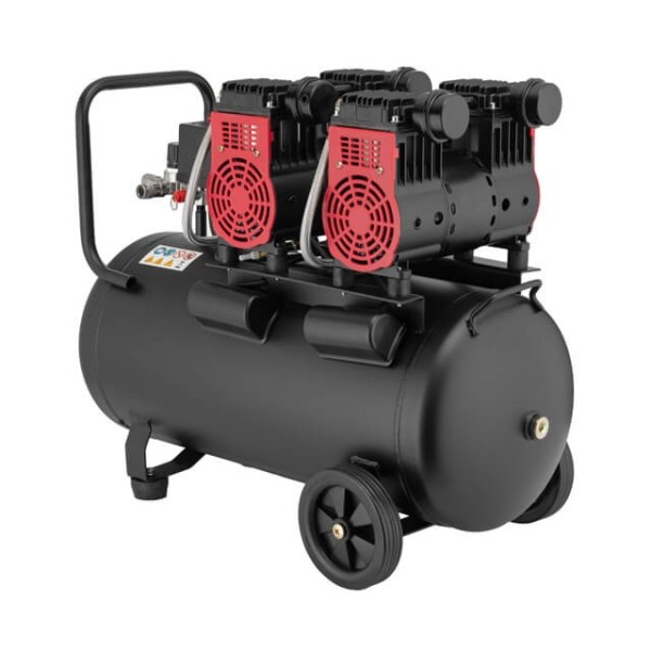 Компресор 50 л, 2x1.1 кВт, 220 В, 8 aтм, 320 л/хв., 1400 об/хв., малошумний, безмасляний, 4 циліндра INTERTOOL PT-0027