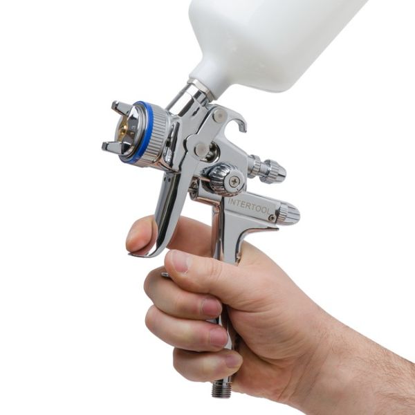 Фарбопульт пневматичний HVLP II професійний, форсунка 1,3 мм, верхній пластиковий бачок 600 мл, 2 бар INTERTOOL PT-0105