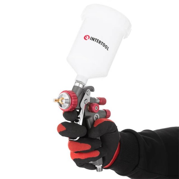 Фарбопульт пневматичний LVLP TEFLON професійний, форсунка 1.3 мм, верхній пластиковий бачок 600 мл, 1.5 бар, STORM INTERTOOL PT-0143