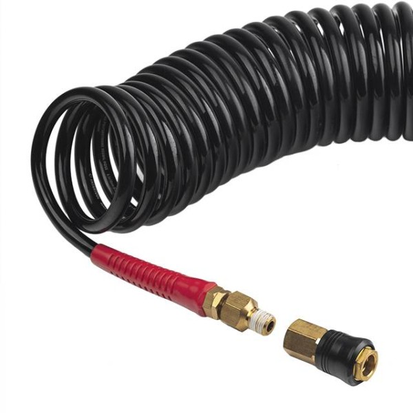 Шланг BLACK M-Flex 6,5*10 мм, 15 м спіральний поліуретановий з поворотним шарніром, латунними швидкороз'ємними з'єднаннями STORM INTERTOOL PT-1794