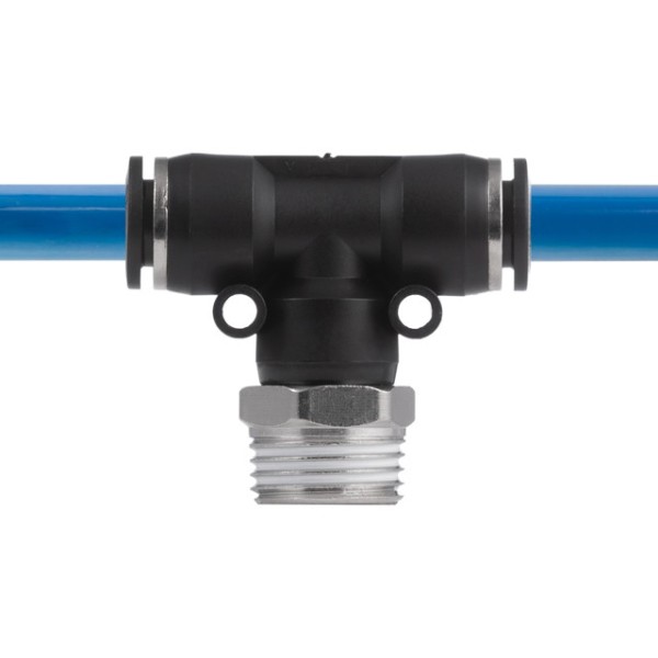 З'єднання цангове Т-подібне для поліуретанових та ін. шлангів 10*10 мм, 1/2