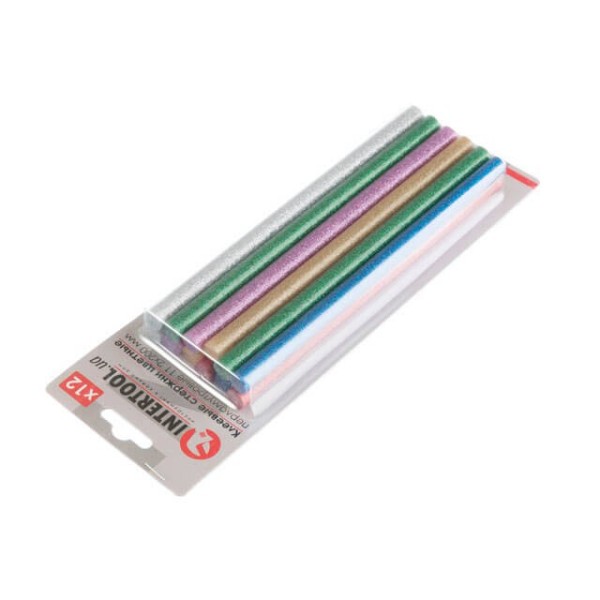 Комплект кольорових перламутрових клейових стрижнів 11.2 мм * 200 мм, 12 шт INTERTOOL RT-1035