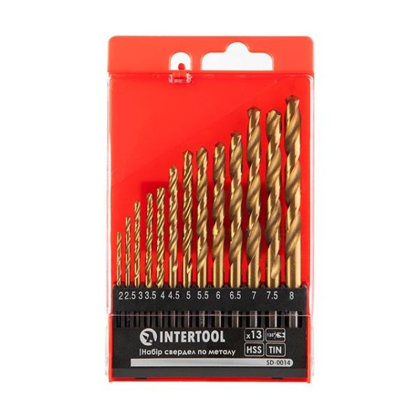 Набір свердел по металу DIN338 HSS 13 шт (2-8 мм), покриття - Ti INTERTOOL SD-0014