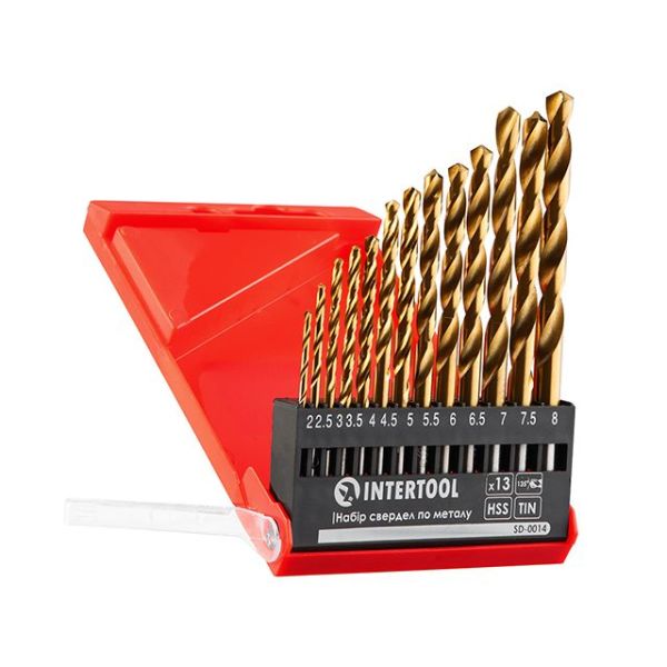 Набір свердел по металу DIN338 HSS 13 шт (2-8 мм), покриття - Ti INTERTOOL SD-0014