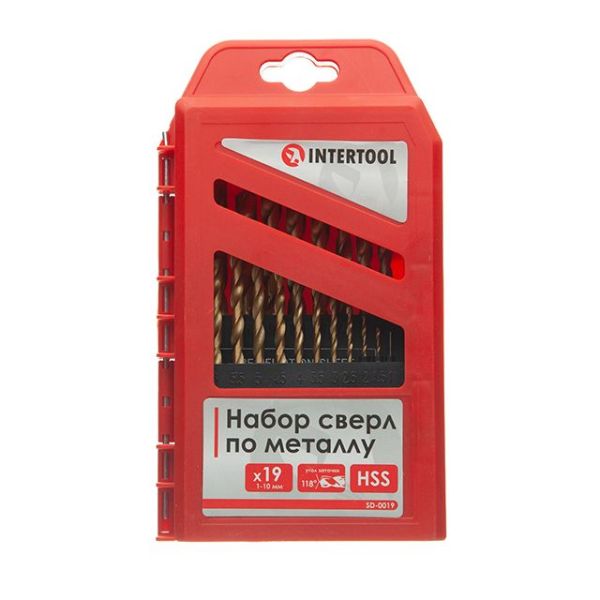 Набір свердел по металу DIN338 HSS 19 шт (1.0 - 10.0), покриття - Ti INTERTOOL SD-0019