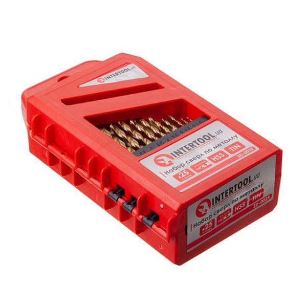 Набір свердел по металу DIN338 HSS, 25 шт (1.0 - 13.0), покриття - Ti INTERTOOL SD-0025
