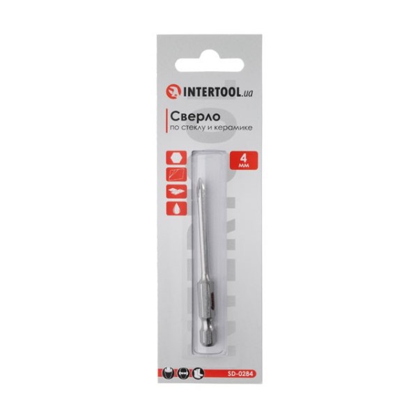 Свердло по склу та кераміці 4 мм HEX 1/4'' (6.35 mm) INTERTOOL SD-0284