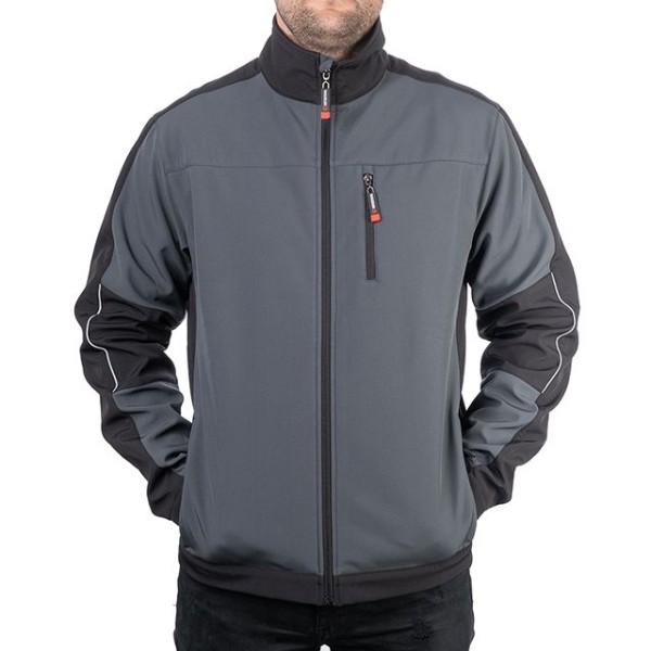 Куртка SOFTSHELL темно сіро-чорна, тришарова, тканина - стрейч 300 GSM 100D, з водо- і вітрозахистом, розмір XXL INTERTOOL SP-3135