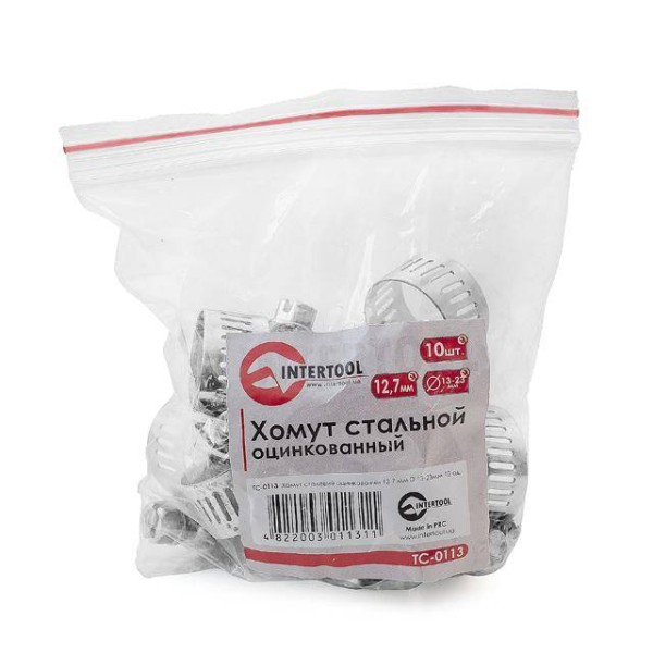 Хомут сталевий оцинкований 12,7 мм, D - 13-23 мм INTERTOOL TC-0113