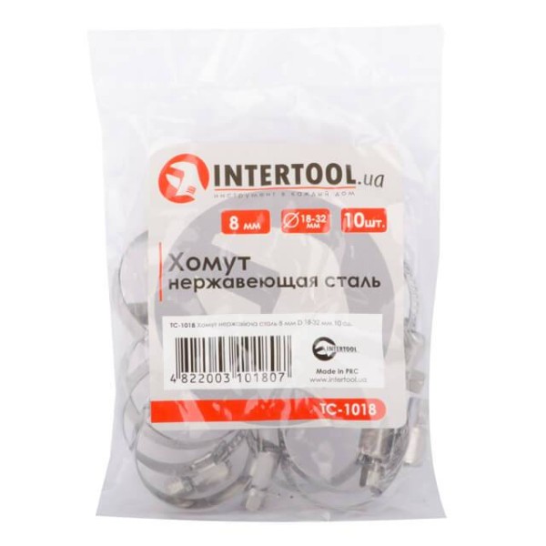 Хомут нержавіюча сталь 8 мм, D - 18-32 мм INTERTOOL TC-1018